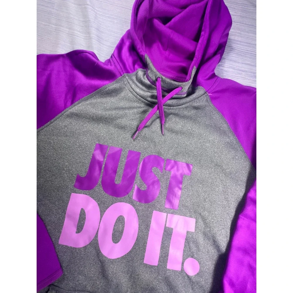 Nike Therma-FIT Just Do It Hoodie XL Gray Purple Raglan Thumbhole Pullover